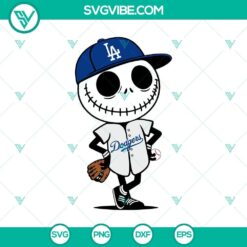 Jack Skellington Dodgers Halloween SVG with Dodgers logo, ideal for Halloween baseball fans.