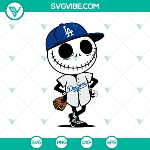 Jack Skellington Dodgers Halloween SVG with Dodgers logo, ideal for Halloween baseball fans.