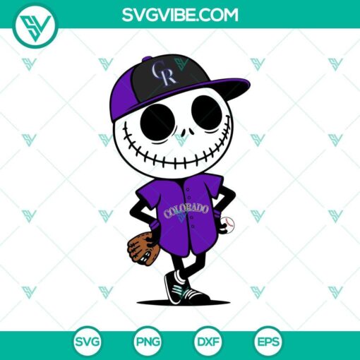 Jack Skellington Rockies Baseball Halloween SVG PNG with spooky design perfect for Halloween sports apparel.