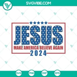 "Patriotic Jesus design for 2024 election with 4th of July theme in SVG and PNG format. Perfect for crafting projects."