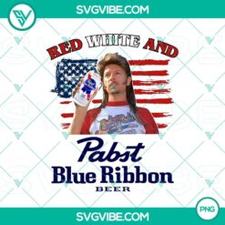 Joe Dirt themed 4th of July design with Pabst Blue Ribbon beer cans in red, white, and blue colors, available as a downloadable PNG file.