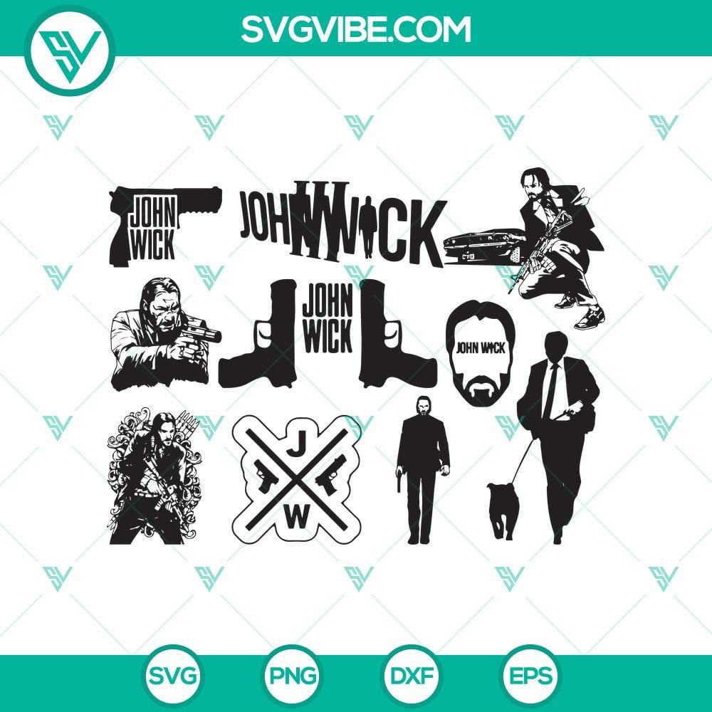 John Wick SVG Collection, Vector Silhouette, Clipart Bundle John Wick SVG collection, sleek vector silhouettes & clipart bundle for digital designs and crafts.