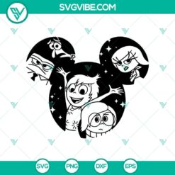 Inside Out 2 SVG featuring Joy, Sadness, Anger, and Disgust characters in a digital design. Joy And Sadness and Anger And Disgust in one image.