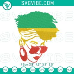 Juneteenth themed female glasses embroidery pattern file for machines, celebrating Black history.