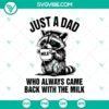 Dad raccoon holding milk SVG design, symbolizing a dependable father figure. Perfect for Father's Day crafts.