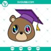 Kanye West inspired teddy bear wearing graduation cap and holding diploma, with "Senior Year" text in SVG format. Perfect for graduation celebrations!