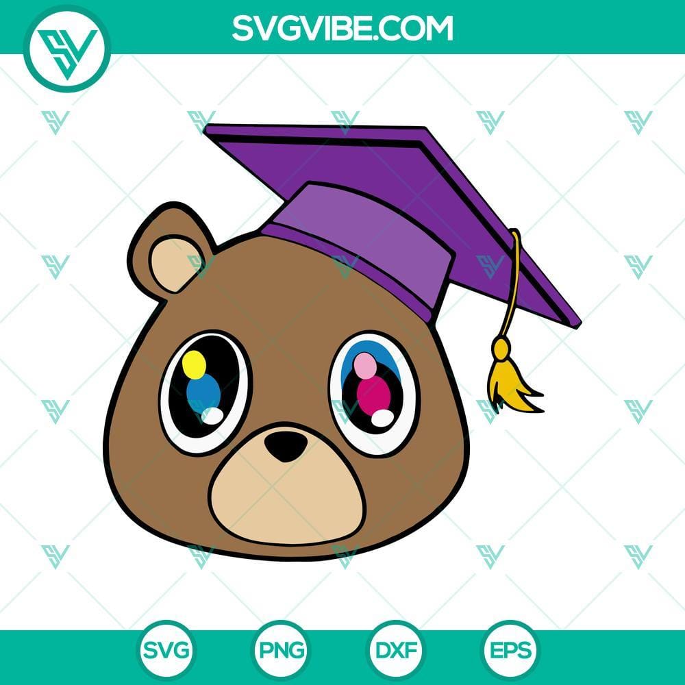 Kanye Teddy Bear Grad Cap & Senior Year SVG Kanye West inspired teddy bear wearing graduation cap and holding diploma, with "Senior Year" text in SVG format. Perfect for graduation celebrations!