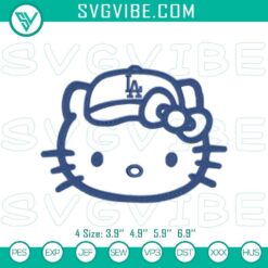 LA Dodgers Hello Kitty embroidery files, featuring a baseball-themed cartoon pattern for digital download.
