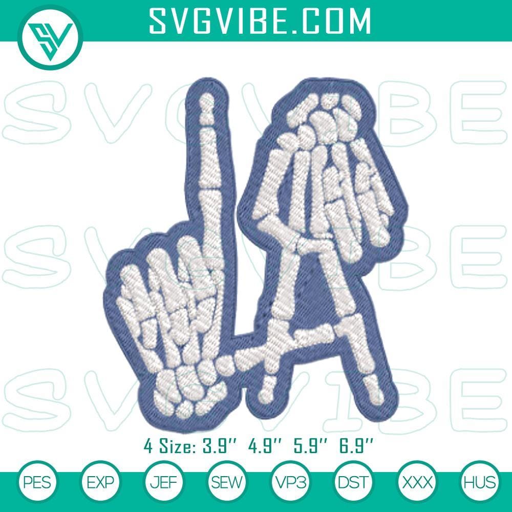 LA Dodgers Skeleton Hand Stitch Design for Machines LA Dodgers themed skeleton hand stitch design machine file for baseball fans.