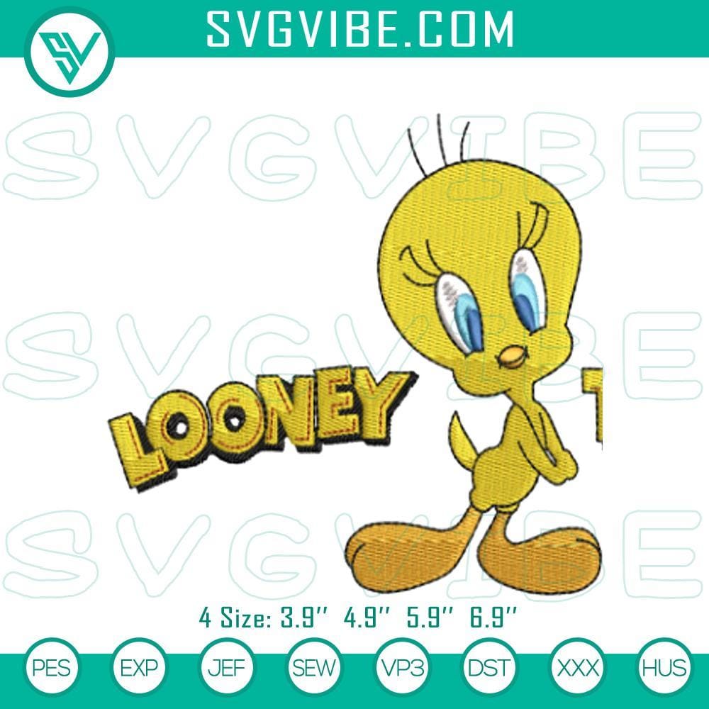 Looney Tunes Tweety Embroidery Designs & Files Looney Tunes Tweety embroidery design with cute cartoon character file, perfect for craft projects.