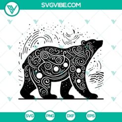 Mandala bear outline SVG vector graphic for designs with intricate bear design elements.
