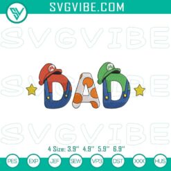 Super Mario Bros Father’s Day embroidery patterns with a fun Super Mario dad design file, great for Father’s Day crafts.