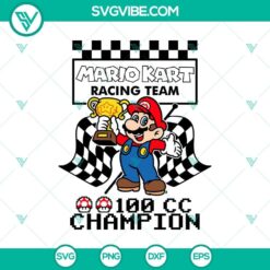 Mario Kart SVG with 100CC Racing Champ and Checkered Flag Design for gaming enthusiasts.