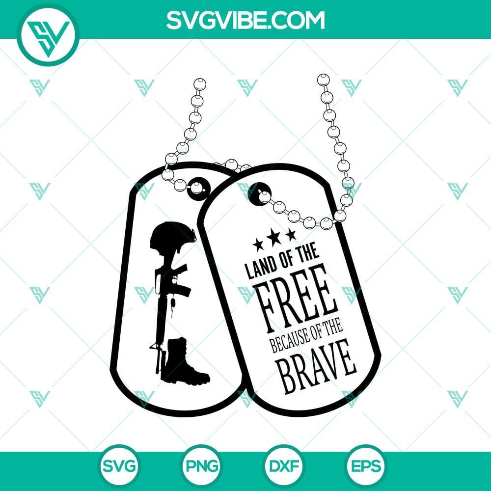Memorial Day SVG, Land of the Free Thanks to the Brave, Military Dog Tags SVG Military dog tags with patriotic Memorial Day SVG quote "Land of the Free Thanks to the Brave". Patriotic design for Memorial Day celebration.