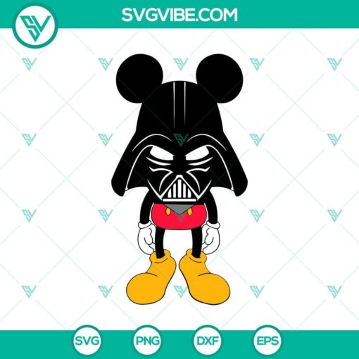 Mickey Mouse dressed as Darth Vader in SVG and PNG formats, perfect for Star Wars fans.