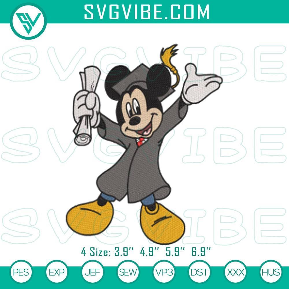 Mickey Grad Cap Embroidery Pattern Mickey Mouse graduation cap embroidery pattern, Disney graduation stitch file for graduates, cute and festive design.