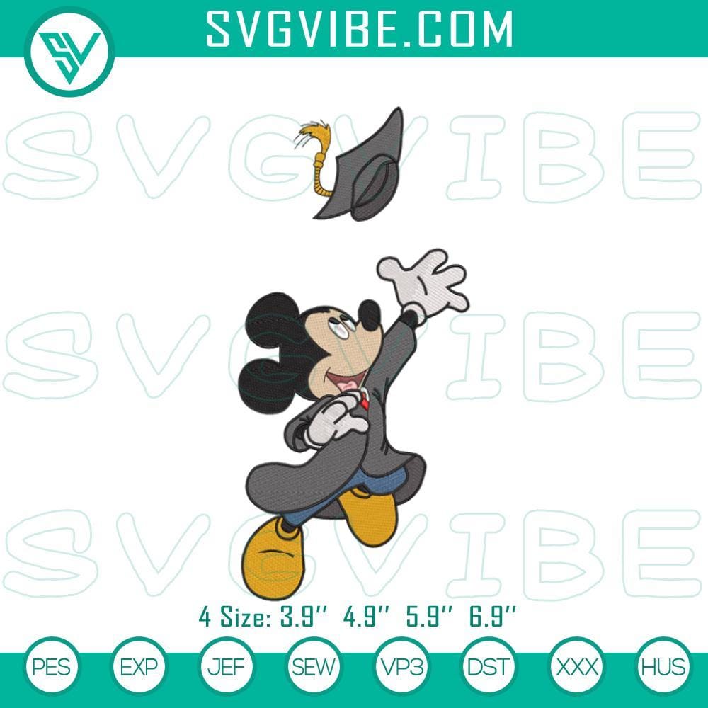Mickey Grad Cap Embroidery Patterns, Graduation Files Embroidery patterns of Mickey grad cap design for graduation, stitch files for crafting projects.