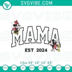 Embroidery pattern for 2024 Mama Disney Family Celebration featuring Mickey & Minnie characters. Stitch files for crafting.