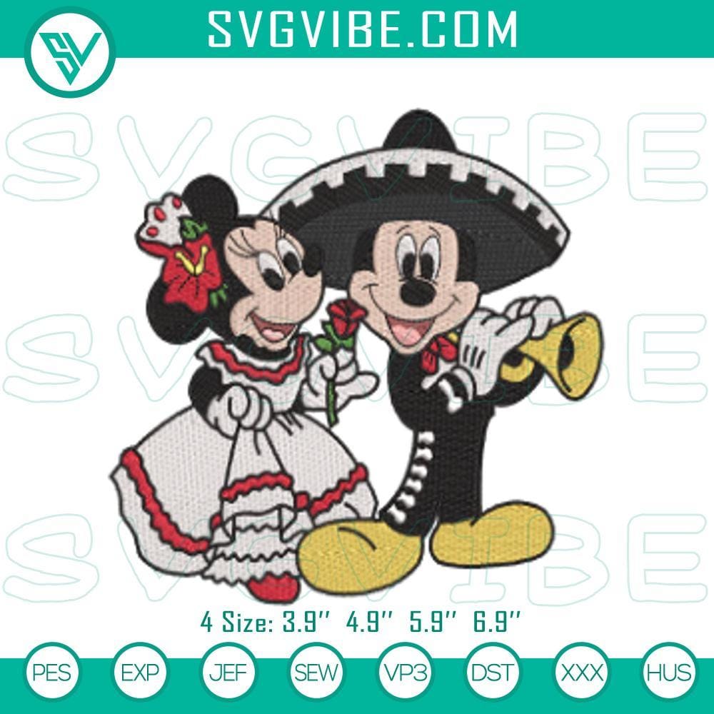 Mickey & Minnie Mexican Celebration Embroidery Patterns Mickey & Minnie Mexican Celebration Embroidery Patterns, Disney Stitch Files with festive designs for crafting projects.