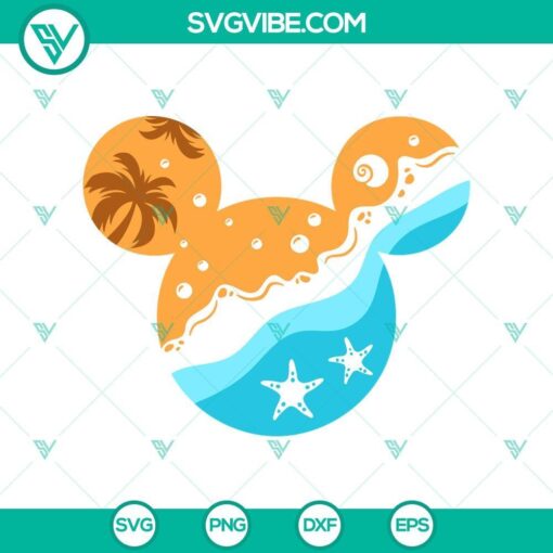 Summer Disney SVG of Mickey Mouse Beach Head design for digital projects, with a beach theme.