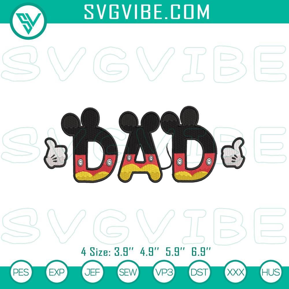 Mickey Mouse Father's Day Embroidery Patterns, Disney Dad Design Disney Mickey Mouse Father’s Day embroidery patterns for Dad celebration, digital file with Disney theme.