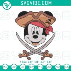Mickey Mouse Pirate adventure-themed embroidery patterns, Disney design with pirate appeal for crafting.