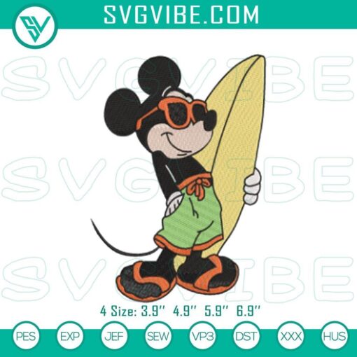 Mickey Surf & Beach Summer Embroidery Patterns for Disney Vacation, Stitch File - Vibrant and cute Disney-themed designs for crafting.