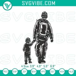 Military dad and son embroidery design file for Veteran's Day celebration, father-son theme in digital format for crafting.