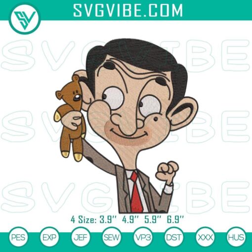 Mr. Bean and Teddy Bear stitching patterns, cartoon embroidery files for classic design enthusiasts.