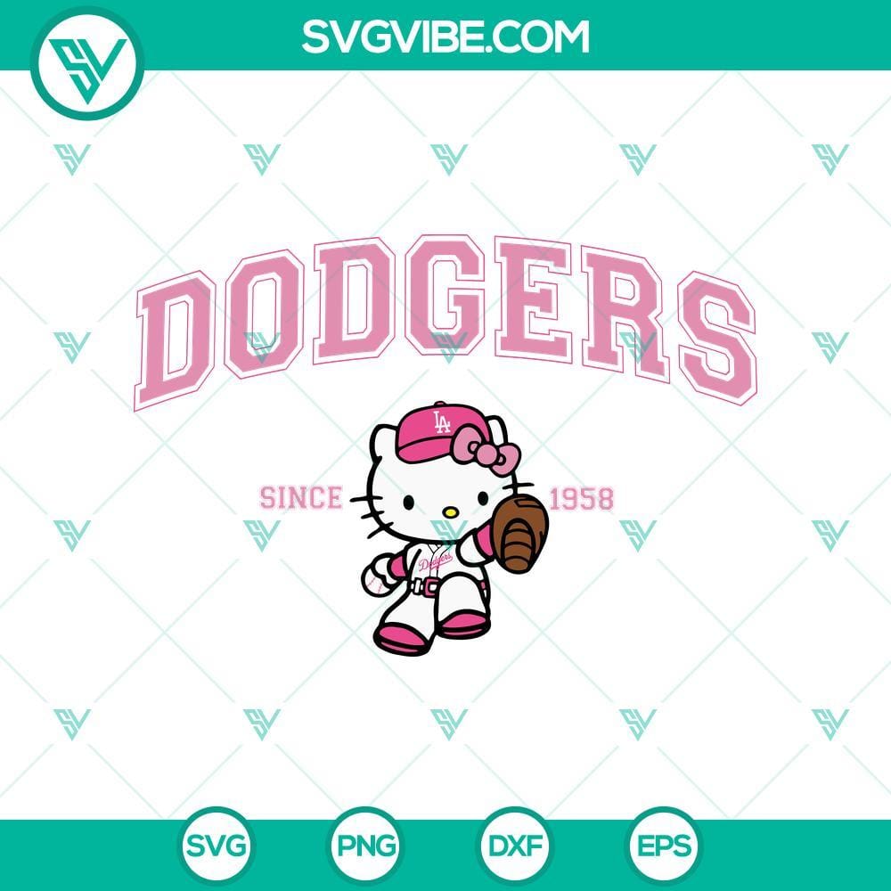Pink Hello Kitty LA Dodgers Baseball SVG Design Pink Hello Kitty LA Dodgers baseball SVG design, cute and sporty Hello Kitty in Dodgers baseball attire, perfect for LA sports fans.