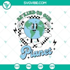 Planet Kindness and Earth Day 2024 SVG design with globe surrounded by hearts, stars, and trees. Ideal for eco-friendly projects.