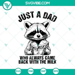 Raccoon Dad SVG with milk, funny Father's Day design, cute raccoon illustration.