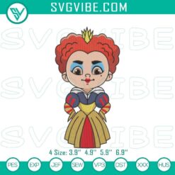 Red Queen Chibi embroidery pattern featuring Alice In Wonderland villain, high-quality stitch file for crafting projects.