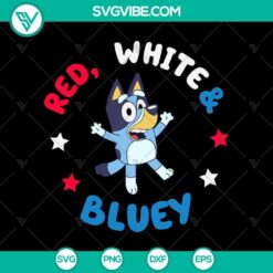 Patriotic red, white, and blue Bluey SVG design for July 4th celebration.