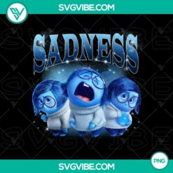 Sadness from Inside Out movie character PNG digital download, cartoon design with blue color and melancholic expression.