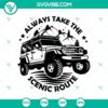 Scenic Route Adventure 4x4 Off-Road Camping Travel SVG for outdoor enthusiasts, featuring rugged terrain, tent camping, and nature exploration.