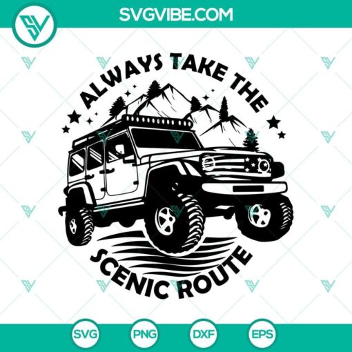 Scenic Route Adventure 4x4 Off-Road Camping Travel SVG for outdoor enthusiasts, featuring rugged terrain, tent camping, and nature exploration.