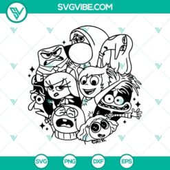 Inside Out 2 characters silhouette SVG and PNG Cricut files, featuring popular animated movie characters in a unique design.