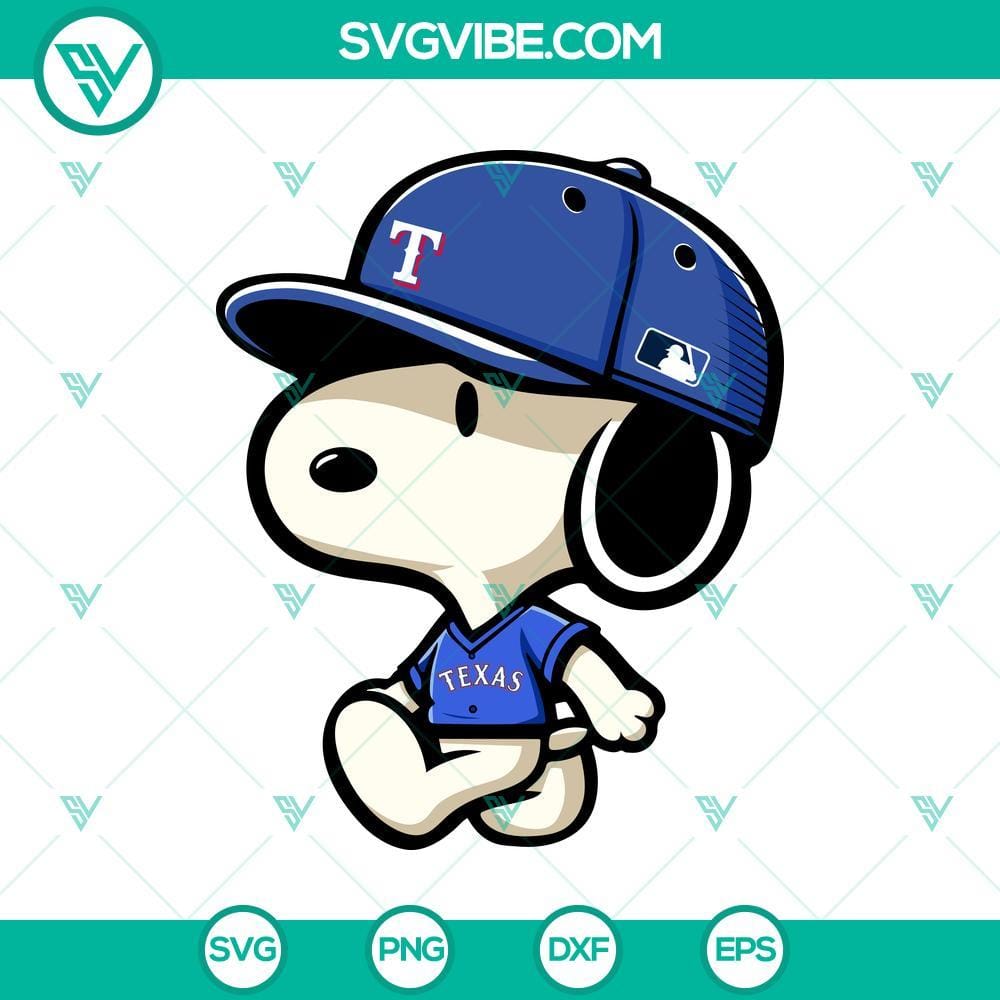 Snoopy Texas Rangers MLB SVG PNG DXF EPS Vector Snoopy Texas Rangers MLB baseball team logo design in SVG PNG DXF EPS Vector format for sports fans.