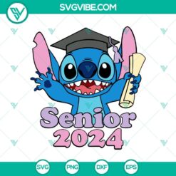 Stitch 2024 graduate SVG, Class of 2024 edition with cute Stitch character, perfect for graduation celebration decorations.