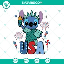 Stitch American flag and Statue of Liberty SVG design for July 4 celebration with patriotic red, white, and blue colors.