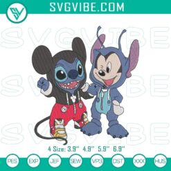 Disney Mickey Mouse and Stitch embroidery patterns, fun and colorful cartoon character designs for digital projects.