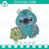 Stitch, Sulley & Mike embroidery design featuring cute cartoon characters, ideal for crafting and creating.