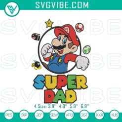 Super Dad Mario Bros Embroidery Pattern, Father'S Day Gaming Design