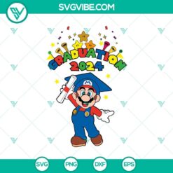 Super Mario 2024 graduation cap SVG with Mario theme, perfect for 2024 graduates, unique and fun design for graduation celebrations.