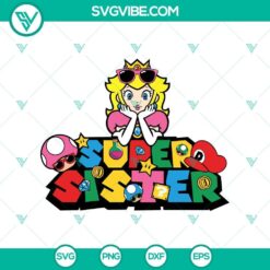 Super Sister & Princess Peach SVG in Super Mario Theme - Cute and vibrant character design featuring a sister and Princess Peach in a Super Mario theme.