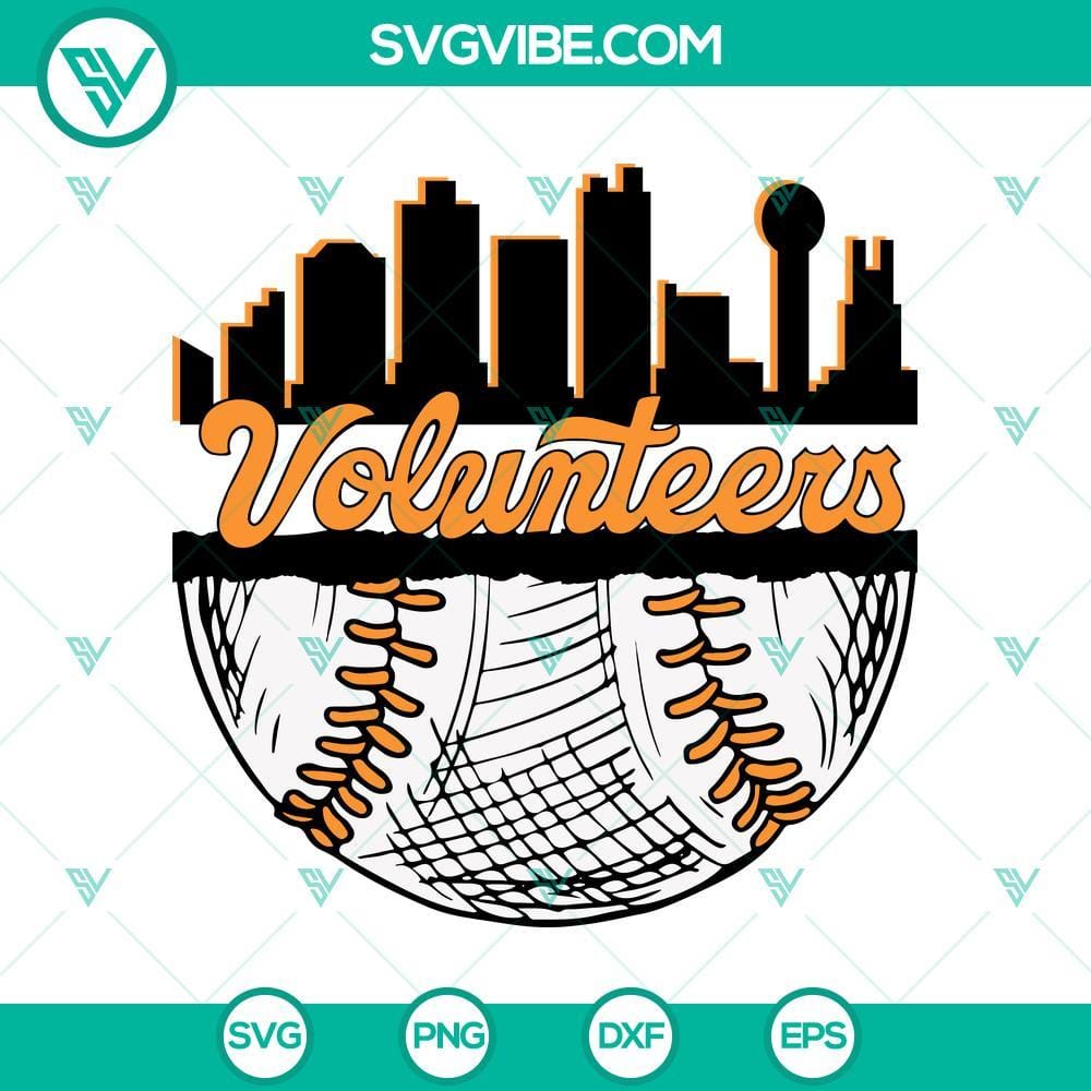 Tennessee Volunteers Baseball SVG, Tennessee Skyline Baseball Vols SVG Tennessee Volunteers baseball SVG with skyline design featuring Vols logo. Perfect for Tennessee baseball fans.