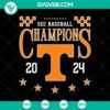 Tennessee Volunteers SEC Baseball Champions 2024 SVG logo with team colors and championship text design.