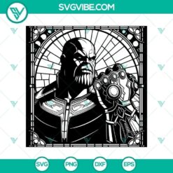 Colorful Stained Glass Thanos vector art in Marvel's graphic style, high-quality SVG design for digital use.