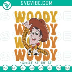 Embroidered pattern of Toy Story's Woody, Pixar cowboy character design file for DIY projects.
